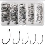 175pcs Barbless Fishing Hook Kits,Small Size Carp Fishing Hooks Curve Shank Crank and Wide Gape Carp Hooks Fly Tying Hooks Circle Hooks with Tackle Box Size 2#,4#,6#,8#,10#