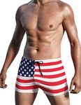 COOFANDY Men's Sexy Swim Briefs Box Cut Lightweight Swim Trunks Large American Flag