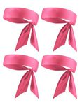 Head Tie Pink Tennis Headbands Tie Back, Sweat Wicking Ninja Karate Running Headband Headwrap for Men Women Kids Girls Boys (Pink 4 Pack)