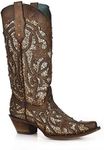 Corral Women's Luminary Glitter Inlay Studs Snip Toe Leather Cowgirl Boots - Orix (8.5 B(M) US, Brown)