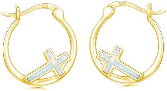 Cross Hoop Earrings 925 Sterling Silver Cross Gold Plated Earrings for Women Opal Cross Earrings Jewelry Gifts for Girls Women