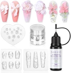 SAVILAND Essentials 3D Nail Gel Kit: 1-Minute Quick Molding Clear No Wipe 3D Sculpting Gel for Nail Art Design with White Pearl Chrome Powder Silicone Molds for DIY 3D Charm Beginner Nail Kit Home Use