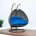 Disha Craft Designer Double Seater Heavy Iron Hanging Swing Chair with Tufted Soft Deep Cushion & Stand Backyard Relax for Indoor, Outdoor, Balcony, Patio, Home & Garden, Terrace (Brown + Navy Blue)