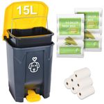 origreen Outdoors Dog Poop Trash Can with Lid & 290PCS Waste Bags, Cute Dog Waste Trash Can for Yard, Home, Garden, Kitchen, 15 Litre Removable Inner Bin, Plastic, G&Y, GB