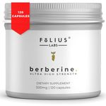 FOLIUS LABS Clean Label Berberine HCl 97% - Clinically Studied Ultra High Strength Pure Berberine Supplement 500mg - Support Blood Sugar, Lower Cholesterol, PCOS supplements - 120 Capsules