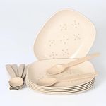 Eha Earth-Friendly Small Snack Serving Plates Set of 6 with Spoons | 6 inch | Plates Made with Bamboo Fibers & Rice Husk Fiber | Microwave Safe Plates | Dessert Plates | Sand Castle