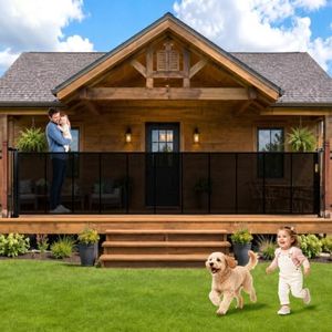 276" Retractable Baby Gate, 52" Tall Retractable Dog Gate for Stairs, Doorways, Decks, Garage, Dual Locks Extra Wide Baby Gate Pet Gate for Indoor, Outdoor, with Reinforced Mesh Rods (Black)