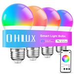 OHLUX Smart LED Light Bulbs, 10W A19 WiFi & Bluetooth Color Changing RGB Light Bulbs with Alexa and Google Home, Music Sync,16 Million DIY Colors Dimmable Alexa Led Light Bulbs, 4 Pack