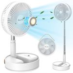 Quntis 8" Foldable Standing Fan with Remote, Portable Outdoor Fan with 3 Height, 4-Speed Quiet Pedestal Fan with Light &Timer, 7200mAh Rechargeable USB Floor Fan for Home Bedroom Camping Patio Gazebo