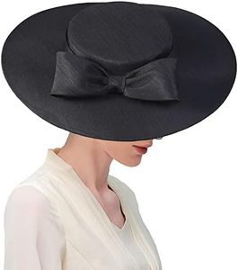 Black Wide Brim Hats for Women Big Bowknot Formal Church Occasion Kentucky Cap Lady Wedding Cocktail Tea Party Dress Flat Top Fascinators