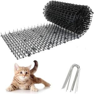 30x400CM Anti Cat Spikes - Black Plastic Cat Scat Mat with Spikes, Cat Repellent Mat Prickle Stirp Pet Deterrent Net with 8Pcs U-shaped Pegs for Garden, Fence, Indoor, Outdoor