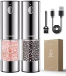[Upgraded Larger Capacity] Electric Salt and Pepper Grinder Set Rechargeable with LED lights - Stainless Steel Automatic Pepper and Salt Grinder Refillable with 6 Adjustable Coarseness