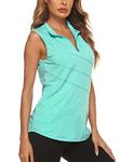 Koscacy Petite Tops for Women, Women's Sleeveless Golf Tennis Polo Shirts Zip Up Dry Fit Workout Tank Tops Green Large