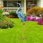 Nacome Large Standing Blue Metal Crane Garden Statue- Indoor/Outdoor Heron Garden Animal Sculpture for Home,Garden,Patio,Backyard,PorchYard Bird Art,Lawn Ornament Decoration,38inch Gift