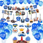 60 PCS Happy Father's Day Balloons Decorations Kit, Fathers Day Decorations with Best Dad Banner Cake Topper Balloons Hanging Swirls for Father's Birthday Party Decor, Fathers Day Party Supplies