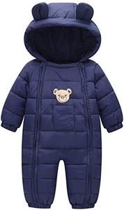 Happy Cherry Unisex Baby Winter Jumpsuit Water-Resistant Snowsuit Cute Hooded Puffer Jacket Coat Romper Navy 3-6 Months