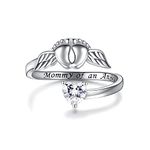 Miscarriage Ring Mommy of an Angel Necklace Bracelet 925 Sterling Silver Pregnancy Loss Memorial Jewelry Sympathy Gifts for Women Mom, Silver, Cubic Zirconia