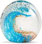 EUSTUMA Hand Blown Glass Figurines Ball Ocean Waves,Office Paperweight Glass for Desk,Home Decor Collectible,Aquarium Decor,Office Decor Ocean Lovers (Blue)