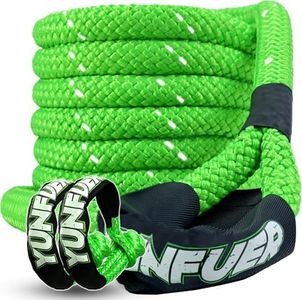 YUNFUER Heavy-Duty Kinetic Recovery Rope Kit – 86,000lbs, 1.5in x 30ft – Includes 2 Ultra-Strong UHMWPE Soft Shackles – 35%+ Elasticity for Off-Road Recovery, Towing & Emergency Use (Reflective)