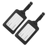 TRIXES Luggage Tag x 2 - Black Faux Leather - Luggage Tag ID Labels - Perfect for Holidays and Travel