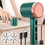 1200mAh Rechargeable Fabric Shaver, Electric Lint Remover Portable Sweater Defuzzer with 6-Leaf Blades, Large Lint Container, 3-Speed Fuzzs Bobbles Pills Pilling Trimmer for Clothes Furniture Beddings