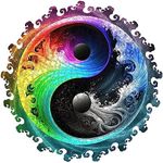 Mys Aurora Unique Wooden Jigsaw Puzzles - Yin Yang Mandala, 500 Pcs King Size 16.8" x 16.8", Original Mandala Wood Puzzle, Beautiful Package, Best Gift for Adults