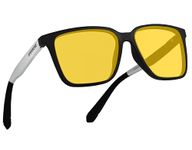 EFERMONE® Night Driving Glasses with Cleaning Kit, Yellow Polarized Lens, UV400, Anti-Glare Glasses for Riding Bike and Car (SILVER EDITION)