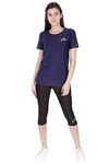 FILMAX® Originals Women Spandex Lycra Solid T-Shirt & Tights Set Swimming Costume (4682x4686_Navy Blue & Black_3XL)