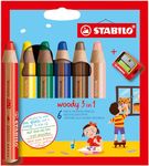 Multi-Talented Pencil - STABILO woody 3 in 1 - Pack of 6 - Assorted Colours with Sharpener