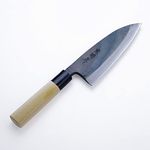 HONMAMON Deba Hocho (Kitchen Knife) 150mm(ABT 5.9 Inch), Double Bevel, Blade Edge : Aogami Steel, TOSA Kurouchi