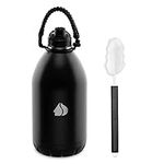 Navaris Insulated 1 Gallon Water Bottle - Stainless Steel Jug 128 oz - One Gallon Metal Bottle with Sports Cap, Carry Strap, Bottle Brush - Black