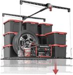 Overhead Garage Storage Rack for 12–14 FT Ceiling, Heavy-duty 4x4 FT Ceiling Storage Racks with Safety Lock, Ideal for Garage Storage Mounted Lift System and Storage Organizer, 250lbs Capacity