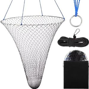 Dovesun Pier Fishing Net for Bridge Drop Net for Pier Fishing Nylon Pier Net Portable Fishing Net Foldable Landing Net Kit with Poly Rope Carabiners Stainless Steel Ring Soft Steel Hoop 31"