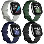 DaQin Compatible with Fitbit Versa 3 Bands&Versa 4 Bands for Women Men, 4 Pack Sport Band for Fitbit Sense Bands Women Men, Soft TPU Straps Replacement Strap for Fitbit Sense Band/Versa 3 Bands, Large