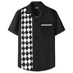 JOGAL Mens Vintage Bowling Shirts Short Sleeve Button Down Hawaiian Beach Shirt Black White XX-Large