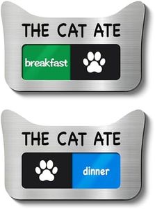 EliteSign Cat Feeding Reminder Supplies with Magnet, Pet Meal Tracker with The Cat Ate, Acrylic Unique Ear Shape 2 Area Feed Sign with Breakfast and Dinner, Sliver with 2 Stickers, 4.7" x 3"