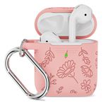 CAGOS Airpods Case, Silicone Flower Engraved Protective Case Cover Apple Airpod 2/1 Skin Cover with Keychain for Women Girls (Light Pink)