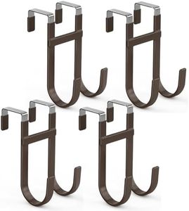 FYY Over The Door Hooks - 4 Pack Heavy Duty Dual-Hook Organizer Hanger with Non-Slip Rubber for Towels, Clothes, Hats & Bags Use in Bathroom, Bedroom, Kitchen - Fits Interior Doors Up to 1 3/8" Brown
