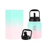 IRON °FLASK Sports Water Bottle - Gallon Series - 2 Lids (Straw and Spout), Leak Proof, Vacuum Insulated Stainless Steel, Double Walled, Thermo Mug, Metal Canteen Jug Growler - Bubble Gum, 84 Oz