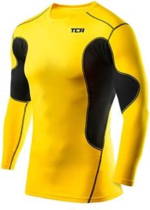 TCA Boys' SuperThermal Compression Base Layer Football Running Top Long Sleeve Thermal Under Shirt - Crew Neck - Sonic Yellow/Black, 12-14 Years (Boys X-Large)