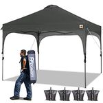 ABCCANOPY Pop up Canopy Beach Canopy 10'x10' Bonus Wheeled Bag+4 Weight Bags+4 x Sandbags, 4 x Ropes&4 x Stakes,Dark Grey