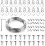 FullFun 182 PCS Picture Hanging Kit, 70Pcs D Ring Picture Hangers with 70Pcs Screws, Picture Hanging Wire(100 Feet/30.5 Meters) and 40Pcs Aluminum Sleeves, Supports up to 30 lb, Included Screwdriver