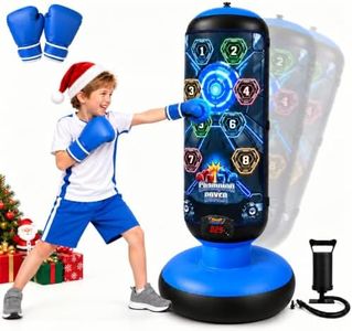 CROTDRM Punching Bag for Kids, Inflatable Boxing Bag with Electronic Scoring, Lights, Music & 4 Training Modes, Boxing Set with Gloves & Air Pump, Birthday Gifts for Boys & Girls 6-12