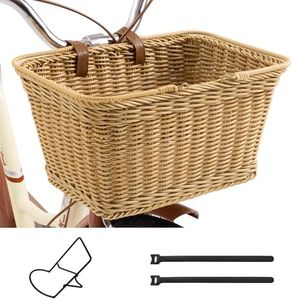 GRANNY SAYS Bike Basket with Accessories, Wicker Bike Basket Front, Large Bicycle Basket with Handles, Waterproof Bike Baskets for Adult Bikes, Front Bike Handlebars Baskets