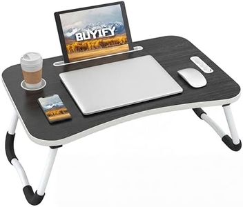 BUYIFY Folding Lap Desk, 23 Inch Portable Wood Deep Black Laptop Bed Desk Lap Desk with Cup Holder, for Working Reading Writing, Eating, Watching Movies for Bed Sofa Couch Floor