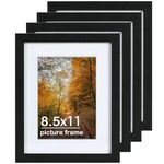Picture Frame 8.5x11 Set of 4, 6x8 with Mat or 8x10 Without Mat, Photo Frame for Wall Mounting or Tabletop Display,Picture Frames Wall Art for Living Room and Office Wall Mounting Decor (Black)