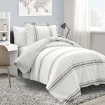 Lush Decor Farmhouse Stripe 100% Cotton 2 Piece Duvet Cover Set, Twin-XL, Dark Gray