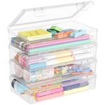 Lifewit Plastic Pencil Box with Snap-tight Lid, Large Capacity Hard Pencil Case, Stackable Craft organizer for Art Supply, Office, 4 Pack