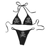 Goth Swimsuits for Women Y2k Clothes Gothic Bathing Suit Sexy Skull Triangle Thong Bikini 2 Piece Rhinestone Rave Sets