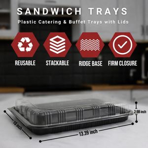 Plastic Sandwich Platter Trays, 10-Pack – Reusable Serving Plates